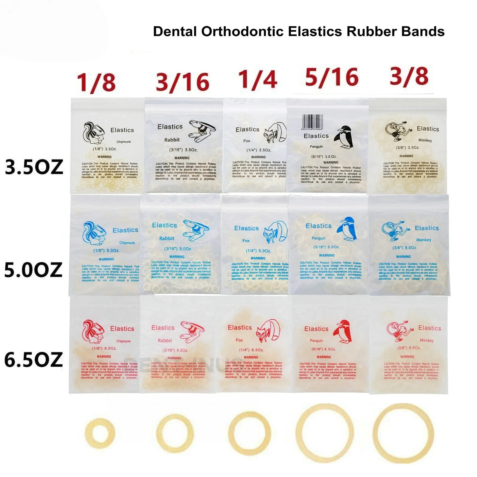 Dental Orthodontic Elastics Rubber Bands Ortho Latex Braces 3.5/5.0/6.5 OZ