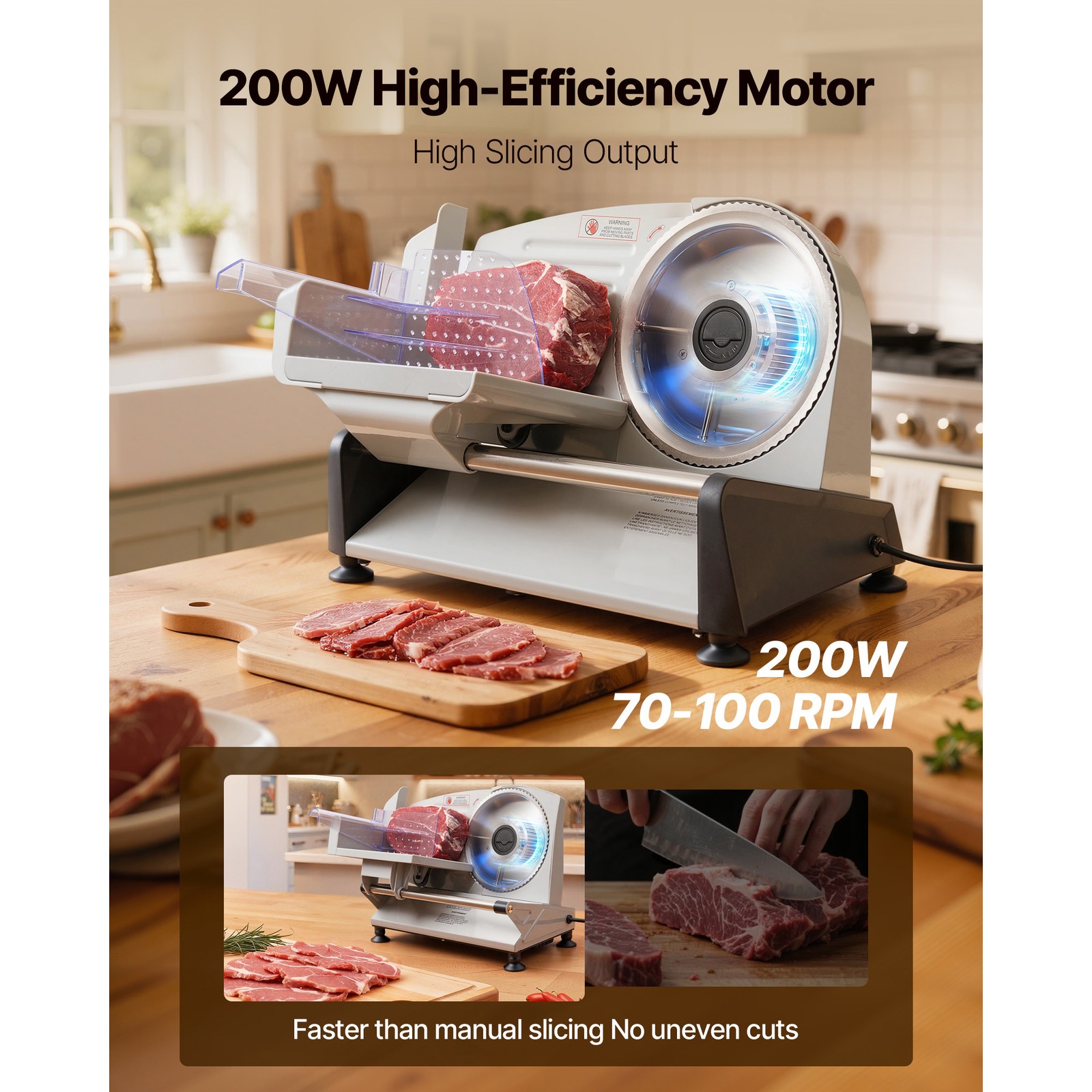 Uimoso Electric Meat Slicer Machine 200W with 7.5-Inch Blade for Home Use