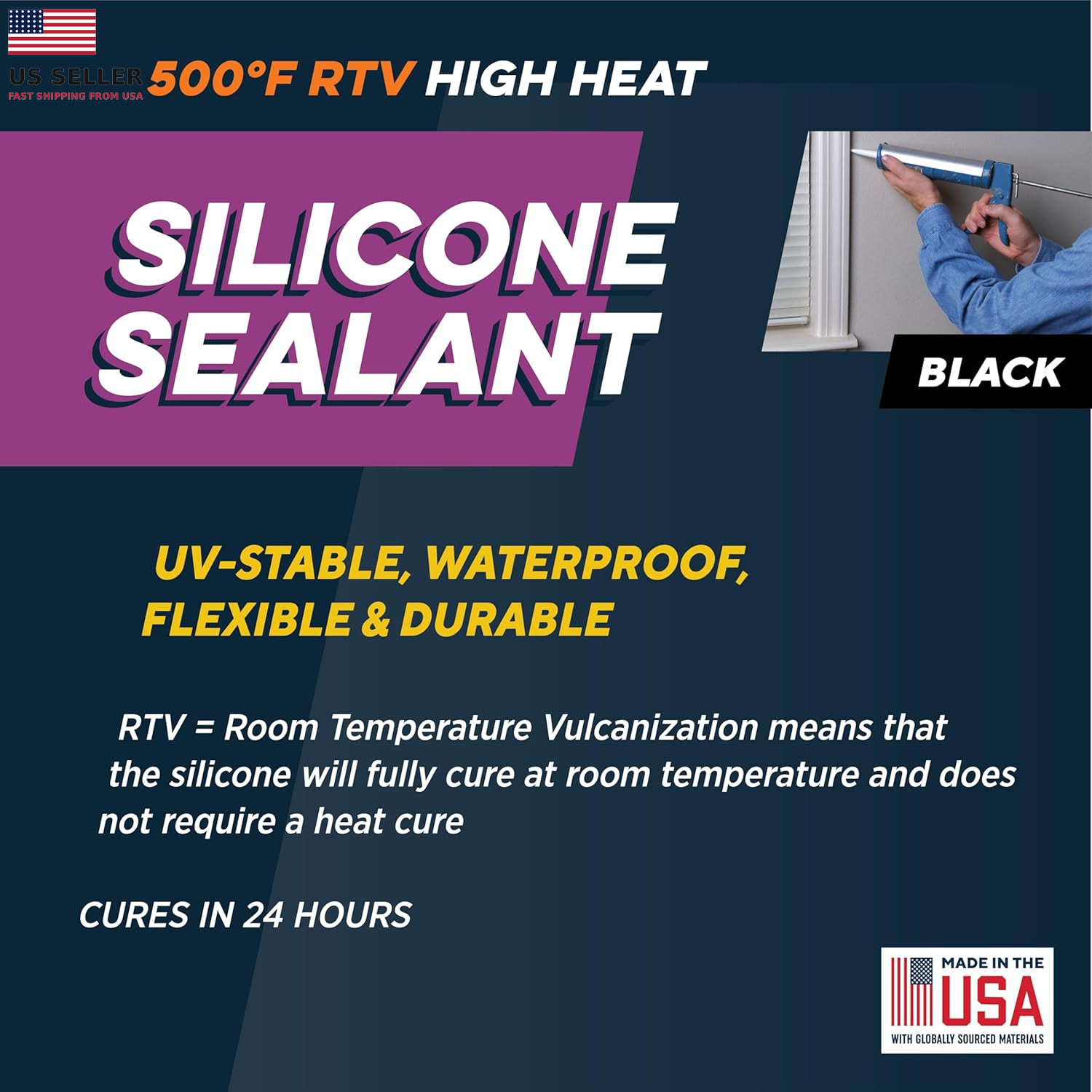 Rutland 500°F RTV High Heat Silicone Sealant Black, Usa-Made High Temperature G