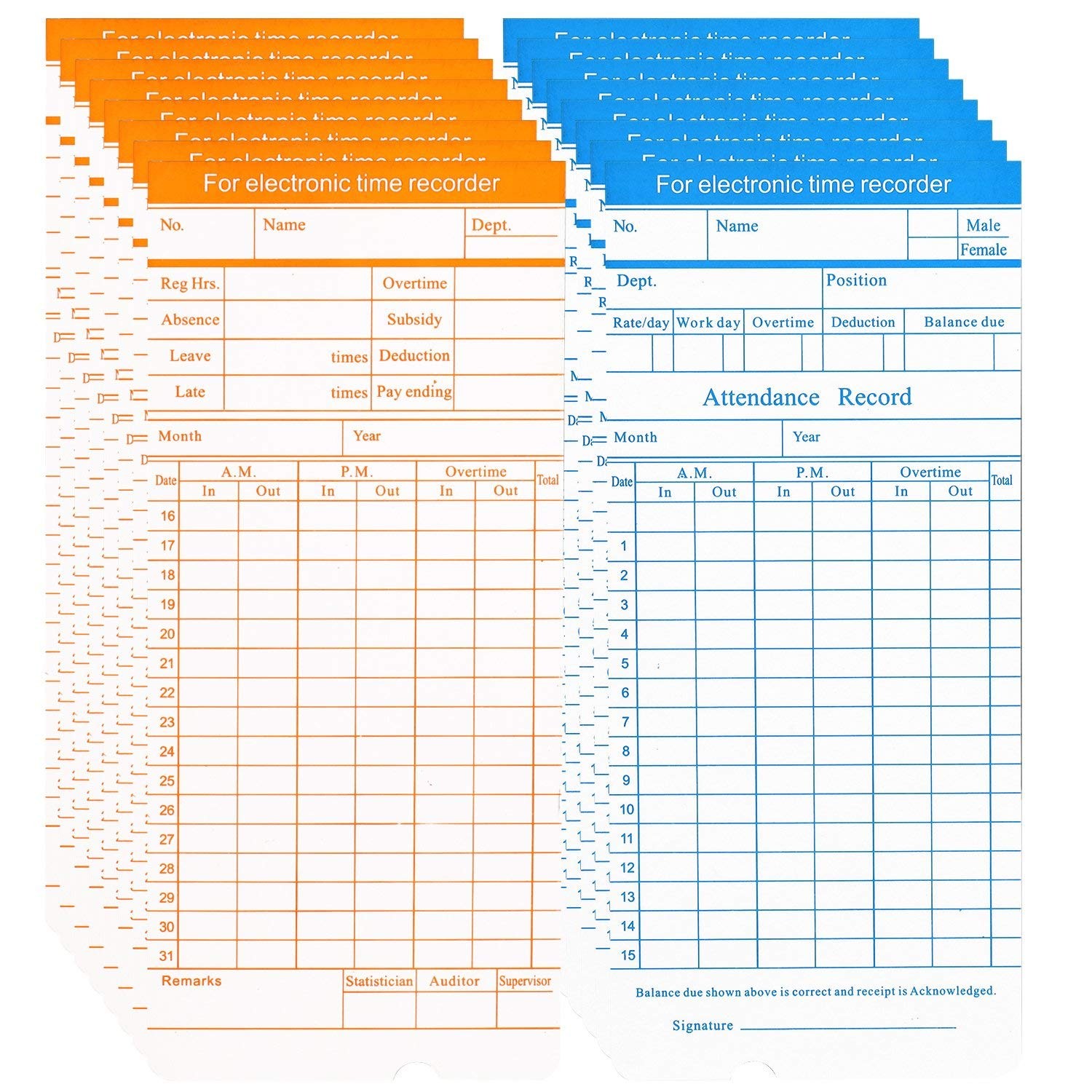 Flexzion Time Cards Monthly Timesheet Clock Timecard – 270 Pack 6 Column