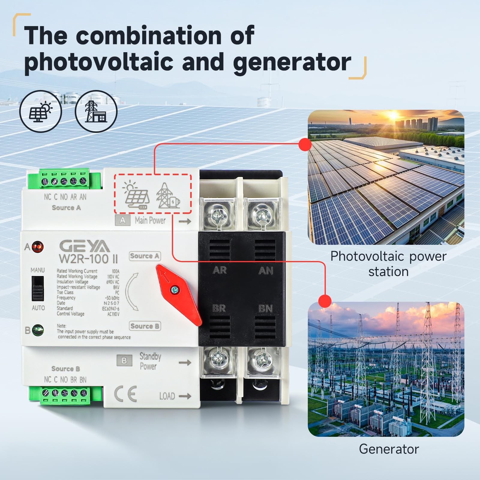 Mini ATS Automatic/Manual Transfer Switch, Solar Auto Dual Power Over & Under…