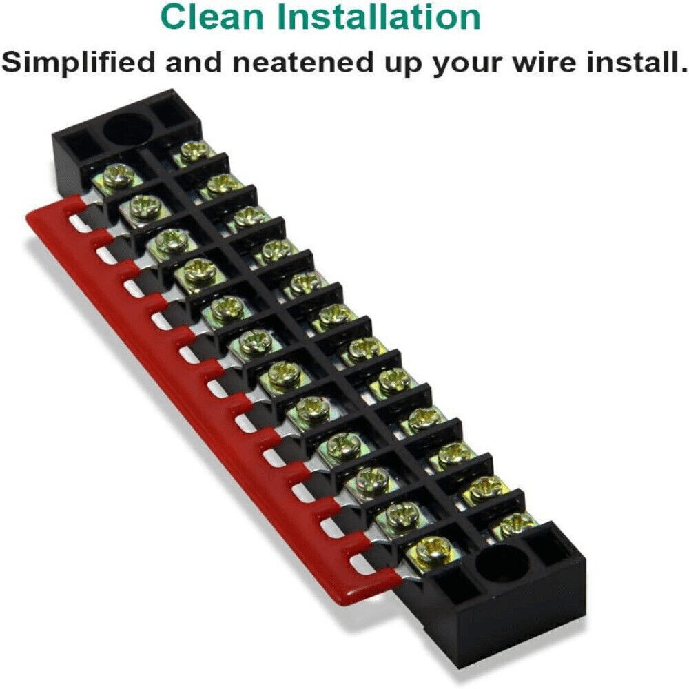 12-Positions Dual Row 600V 15A Screw Terminal Blocks Pre-Insulated Barrier Strip