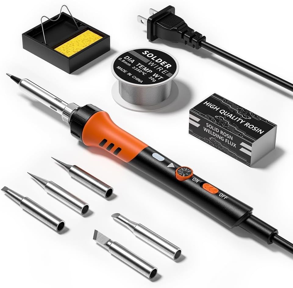 60W Adjustable Temperature Soldering Iron Kit – 9-in-1 With 5 Tips, Orange