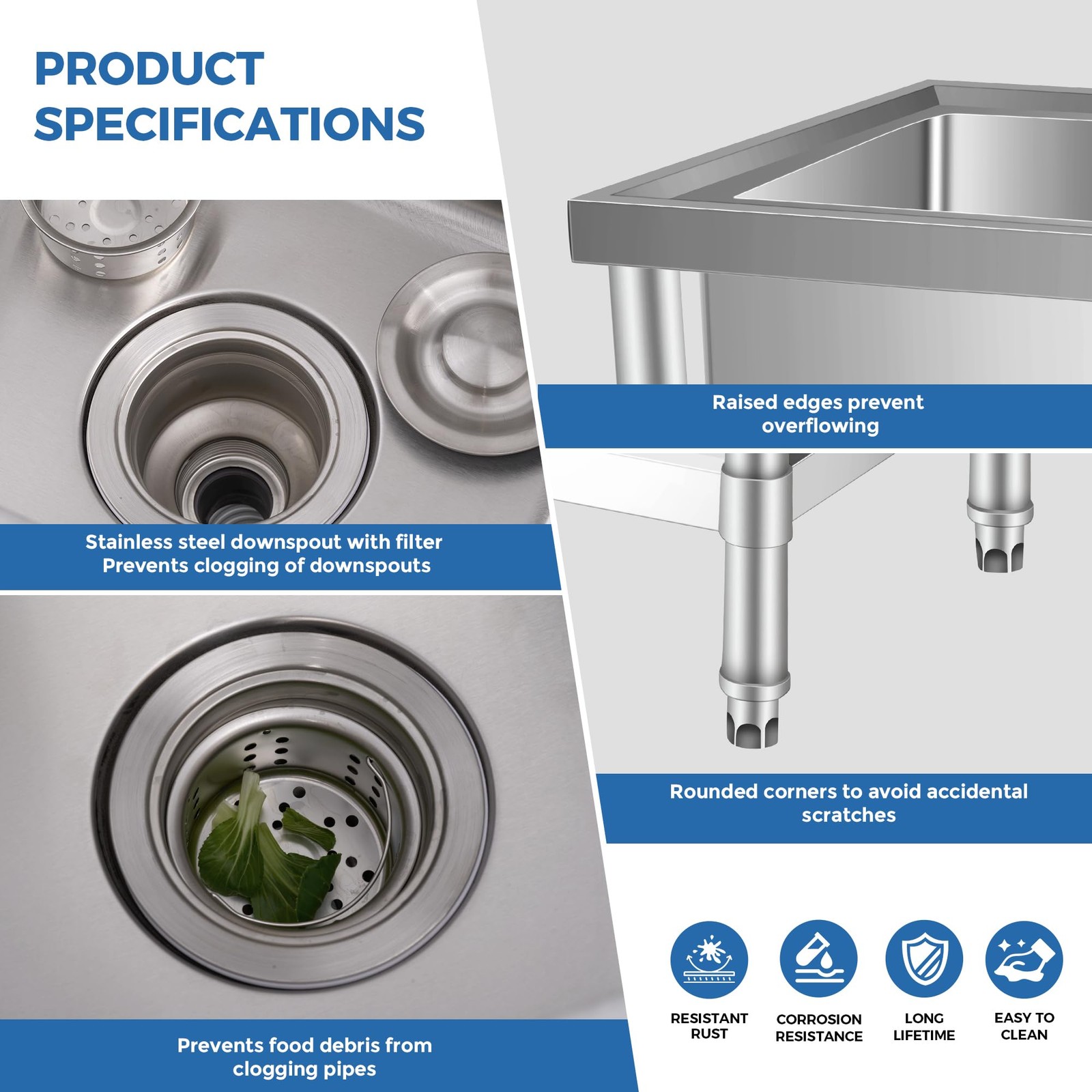 30″x16″x30″ Kitchen Sink Stainless Steel Commercial 1 Compartment Utility Sink