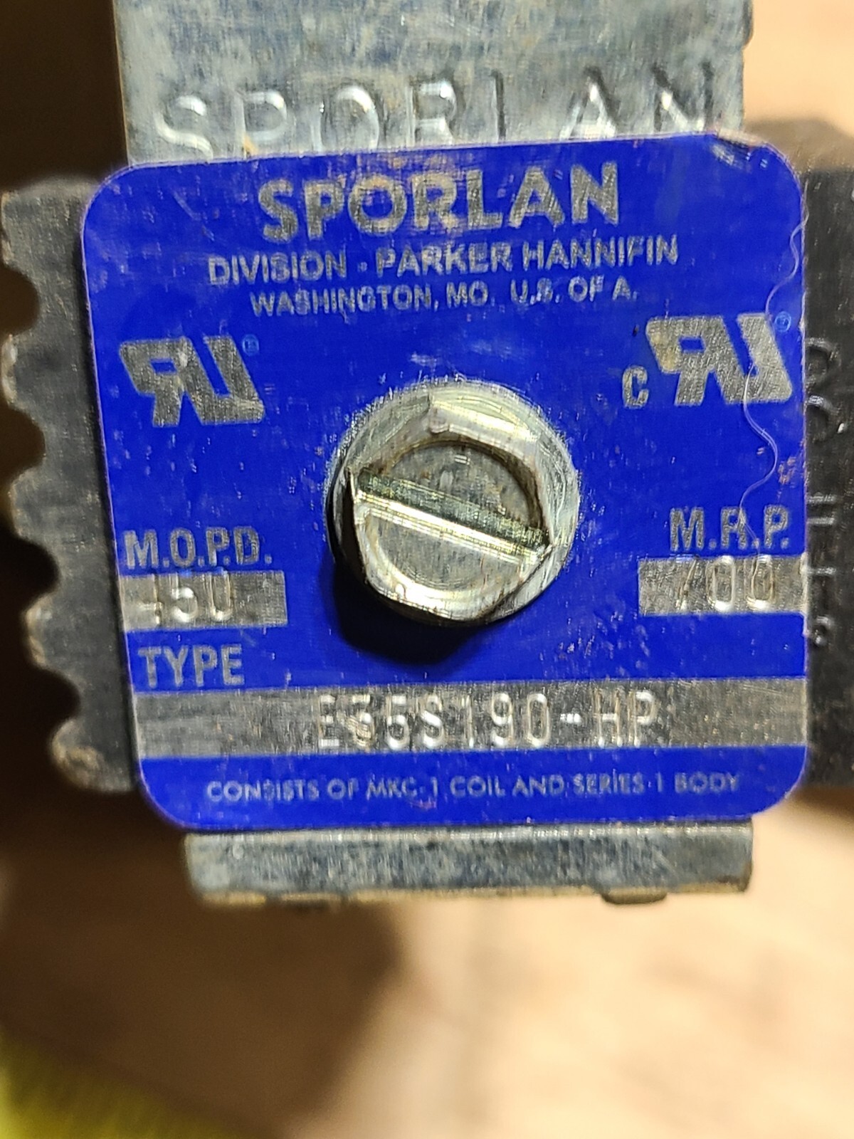 Sporlan E35S190-HP Solenoid Valve With 120 Vac Coil. 1-1/8” ODF,