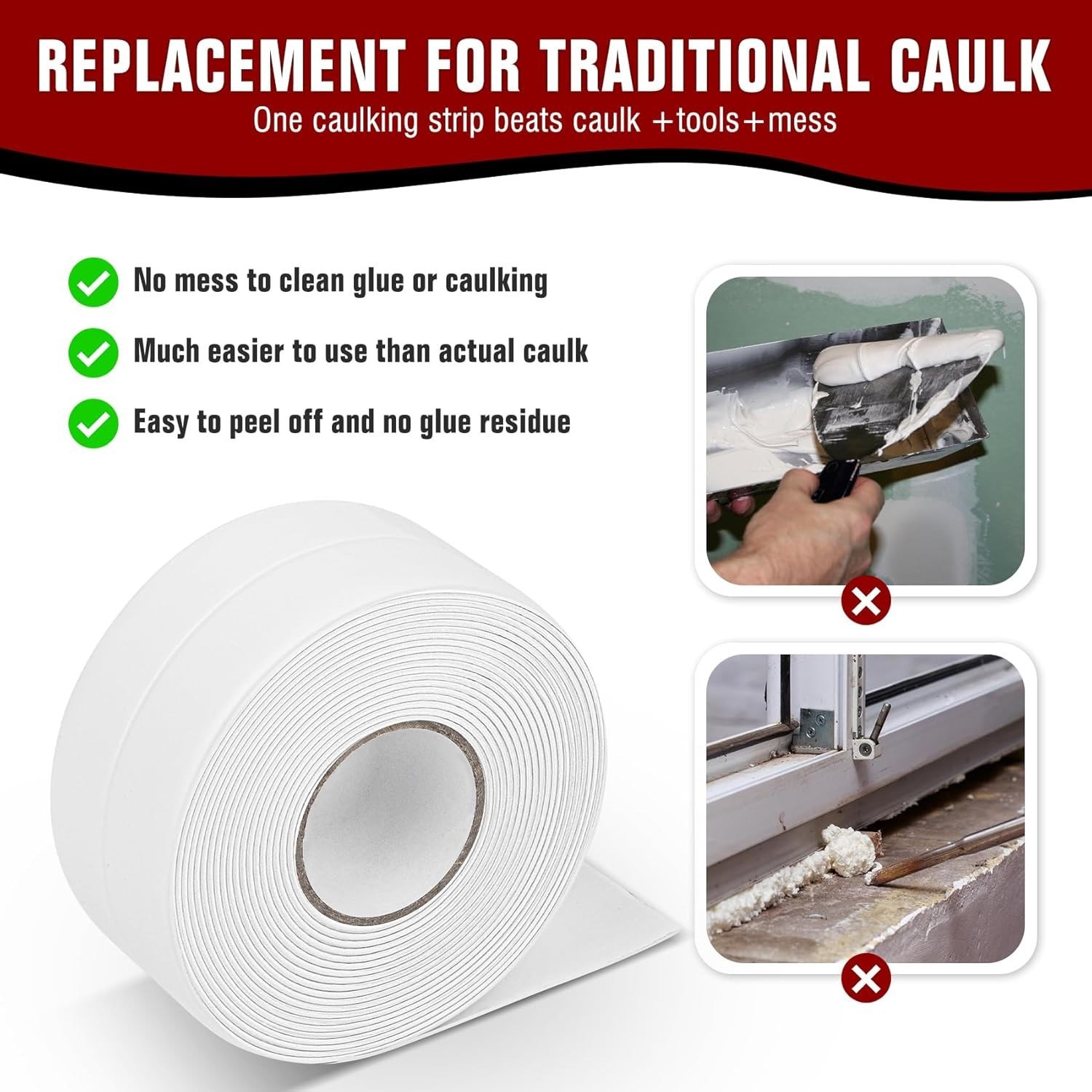White Waterproof Caulk Tape, Self-Adhesive for Toilet, Tub, Kitchen, Corners,…