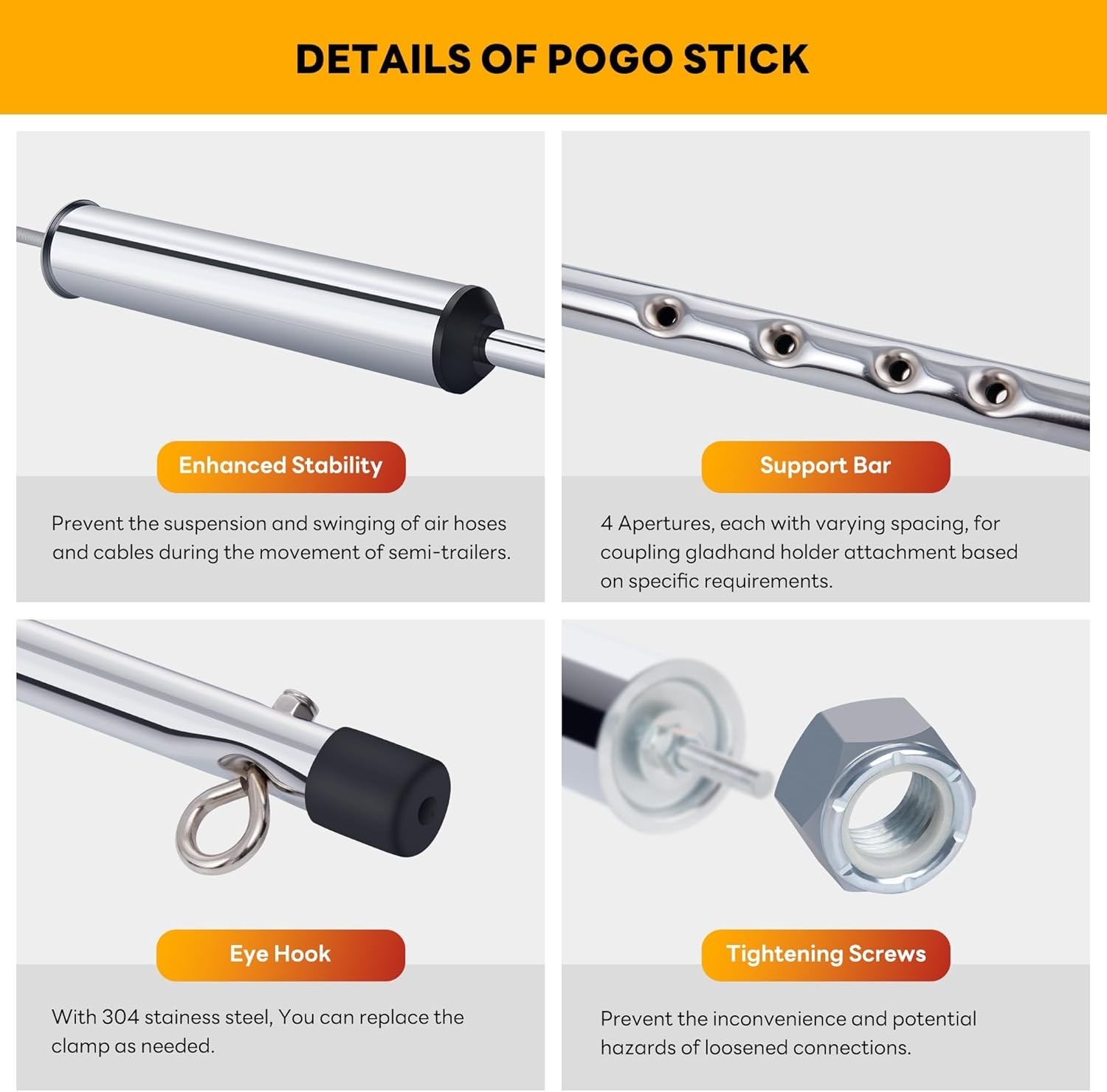 NEW 40in Swivel Pogo Stick Semi Truck Air Brake Cord Holder Stainless Steel