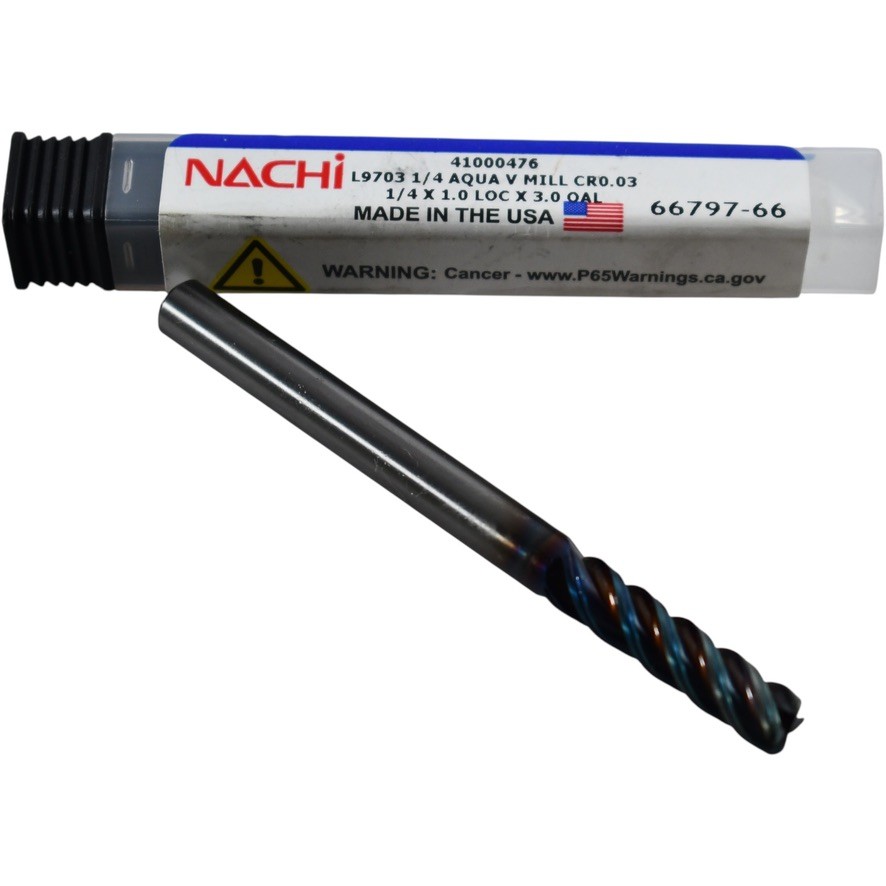 NEW Nachi 41000476 L9703 1/4 Aqua V Mill Carbide End Mill 4FL CR 0.03 1 LOC 3 OA