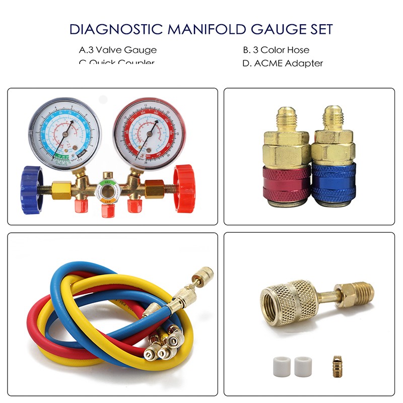 R-134A R-22 R-12 HVAC A/C Manifold Gauge Set Air Refrigeration Recharge Kit Y4Z7