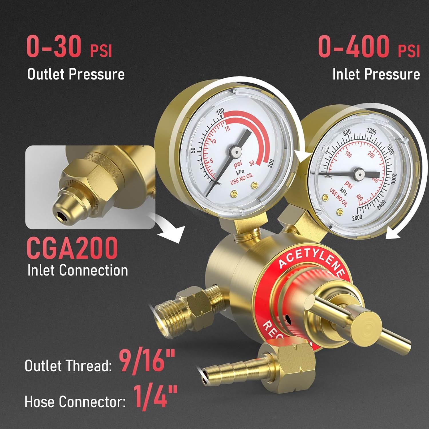 Oxygen Acetylene Gas Regulator Welding Cutting Torch Dual Gauge CGA540 CGA200