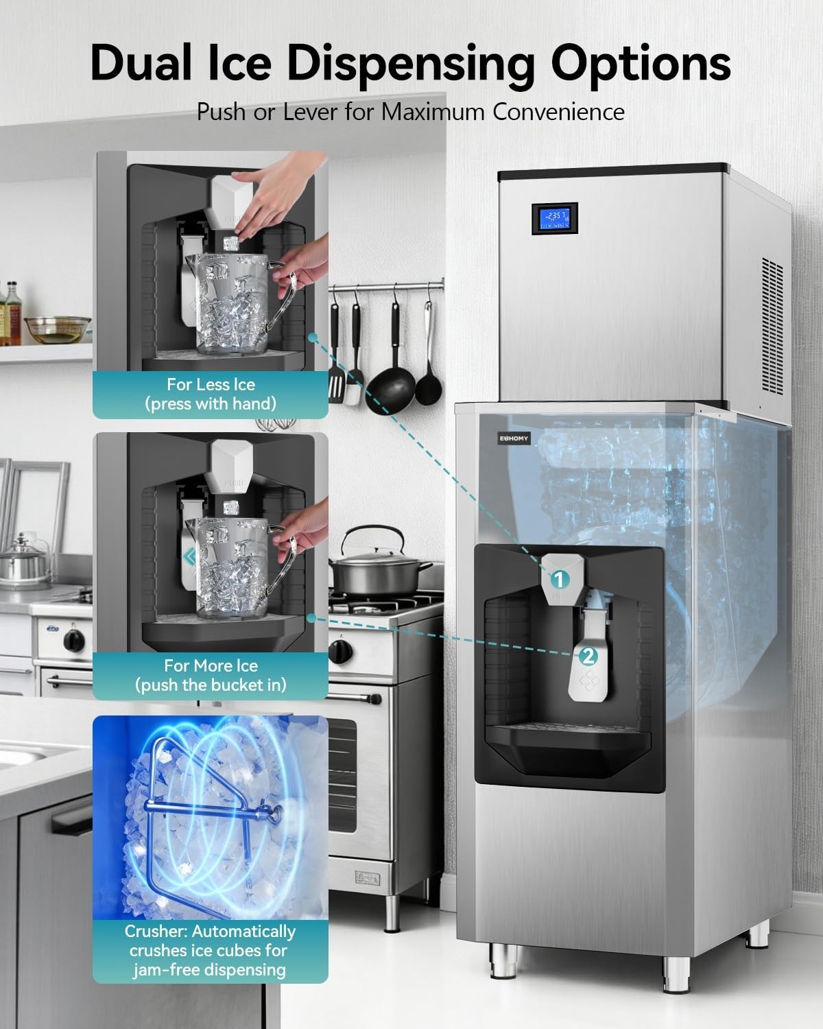 Certified 130Lbs Bin Commercial Ice Maker – Quick Ice in 10-15 Min!