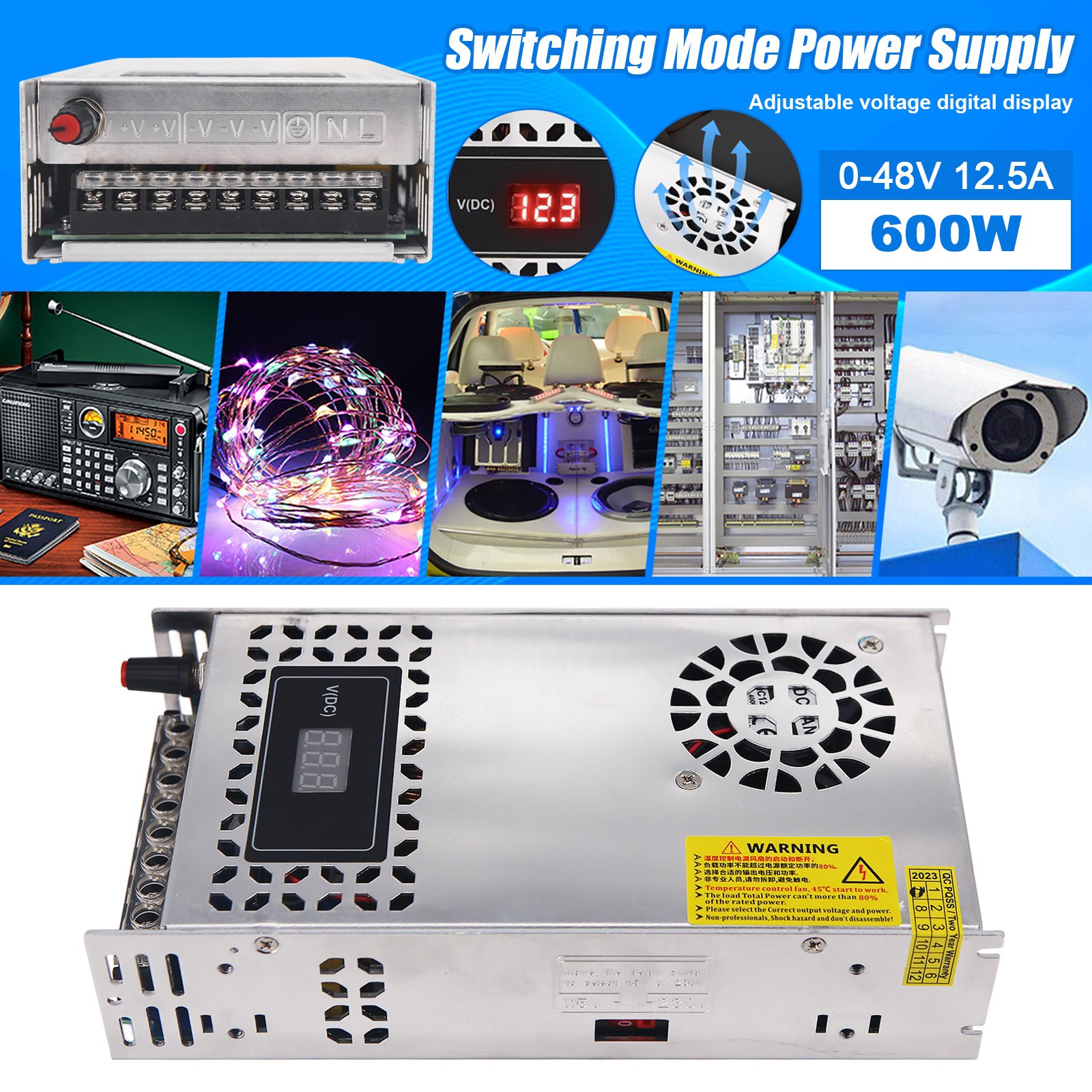LED Display 120V AC to 0-48V 12.5A 600W DC Converter Switching Power Supply
