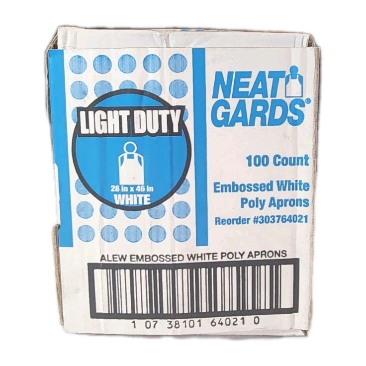 Apron NeatGards LIGHT DUTY Embossed White Poly Aprons 28″ x 46″ – 100 Count