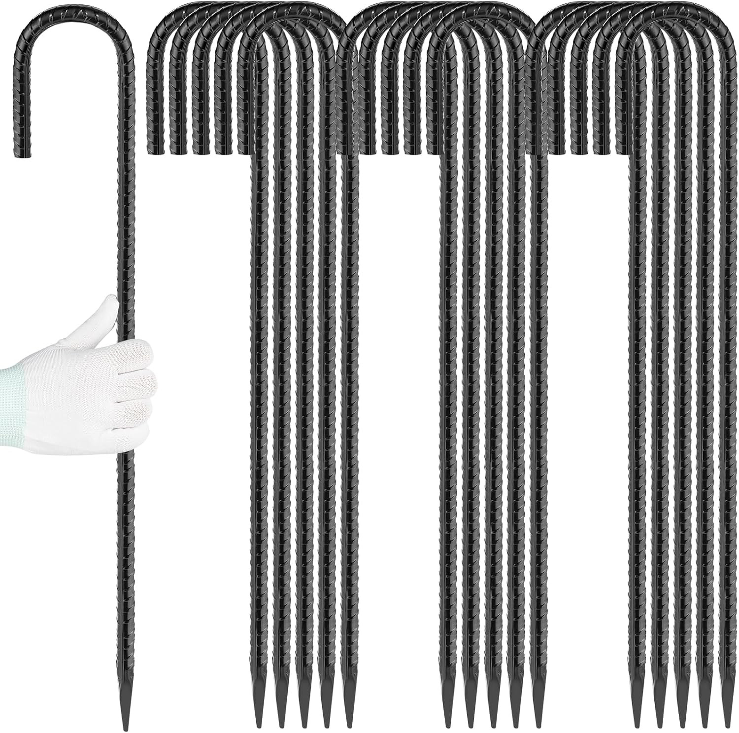 Besitu 24 Inches J Hook Rebar Stakes (16-Pack), Extra Long Garden Stakes with Ch