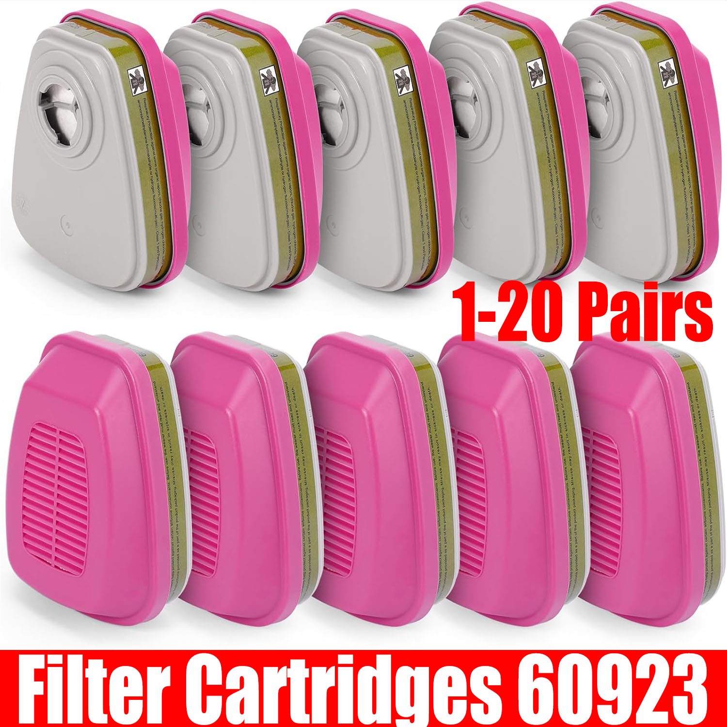 1-20 Pairs For 3M 60923 Organic Gas Replacement Respirator Cartridge/Filter new