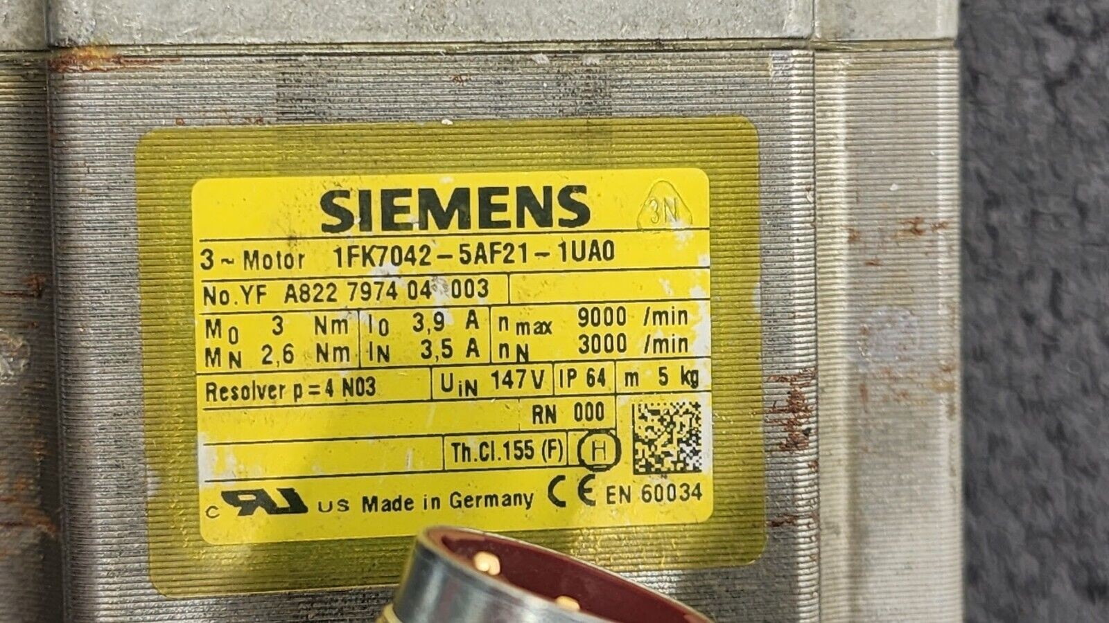 Siemens 1FK7042-5AF21-1UA0 Brushless AC Servo Motor SIMOTICS S 0.82kw