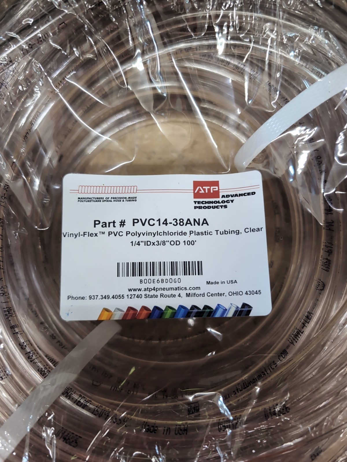 ATP Vinyl-Flex PVC Plastic Tubing PVC14-38ANA 1/4»ID x 3/8»OD 100′ Clear