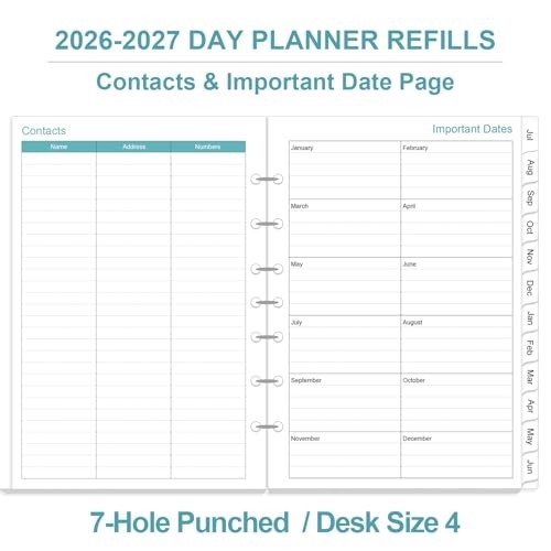 2026-2027 Daily Monthly Planner Refills 1 Page Per Day 7-Hole Punched