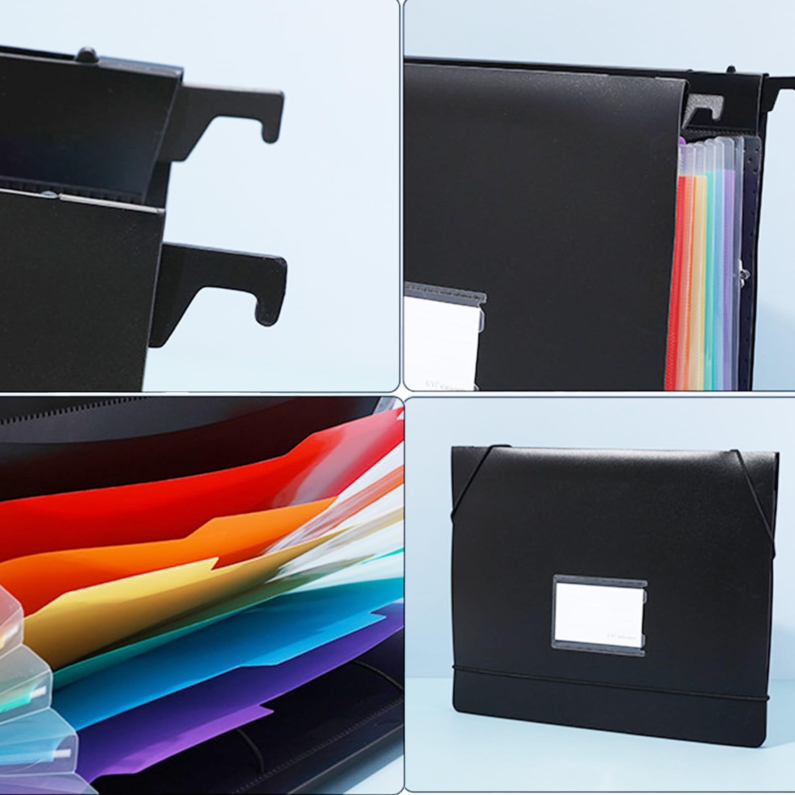 7 Pockets Expanding Hanging File Folders with Elastic 13 x 10.6 inches, Black