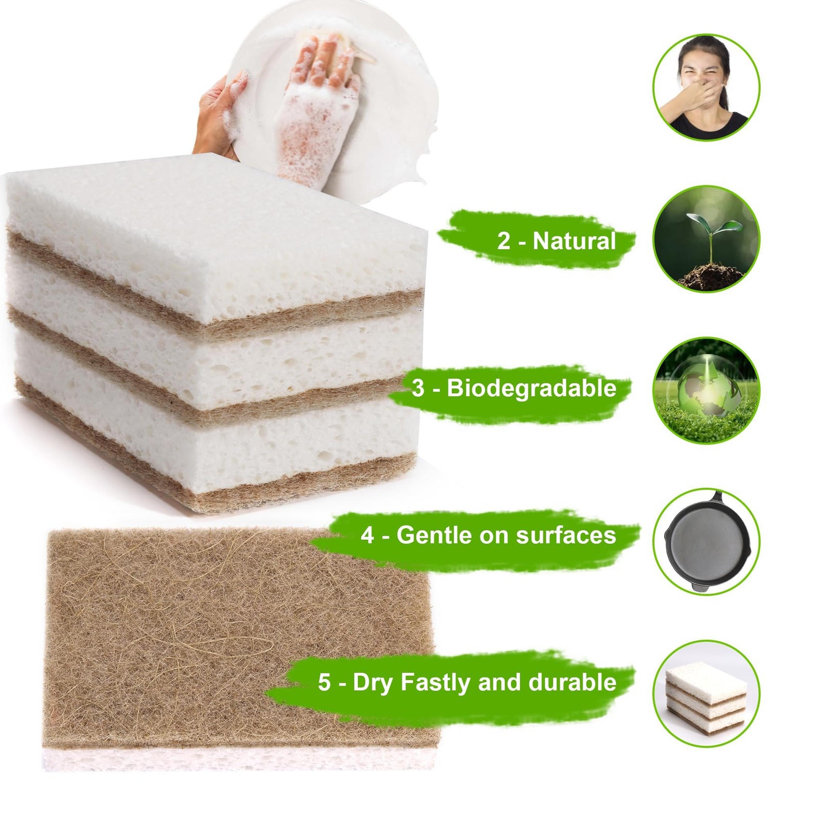 Natural Sponges for Dishes 12 Pack – Keep Soap Brown White 12pcs
