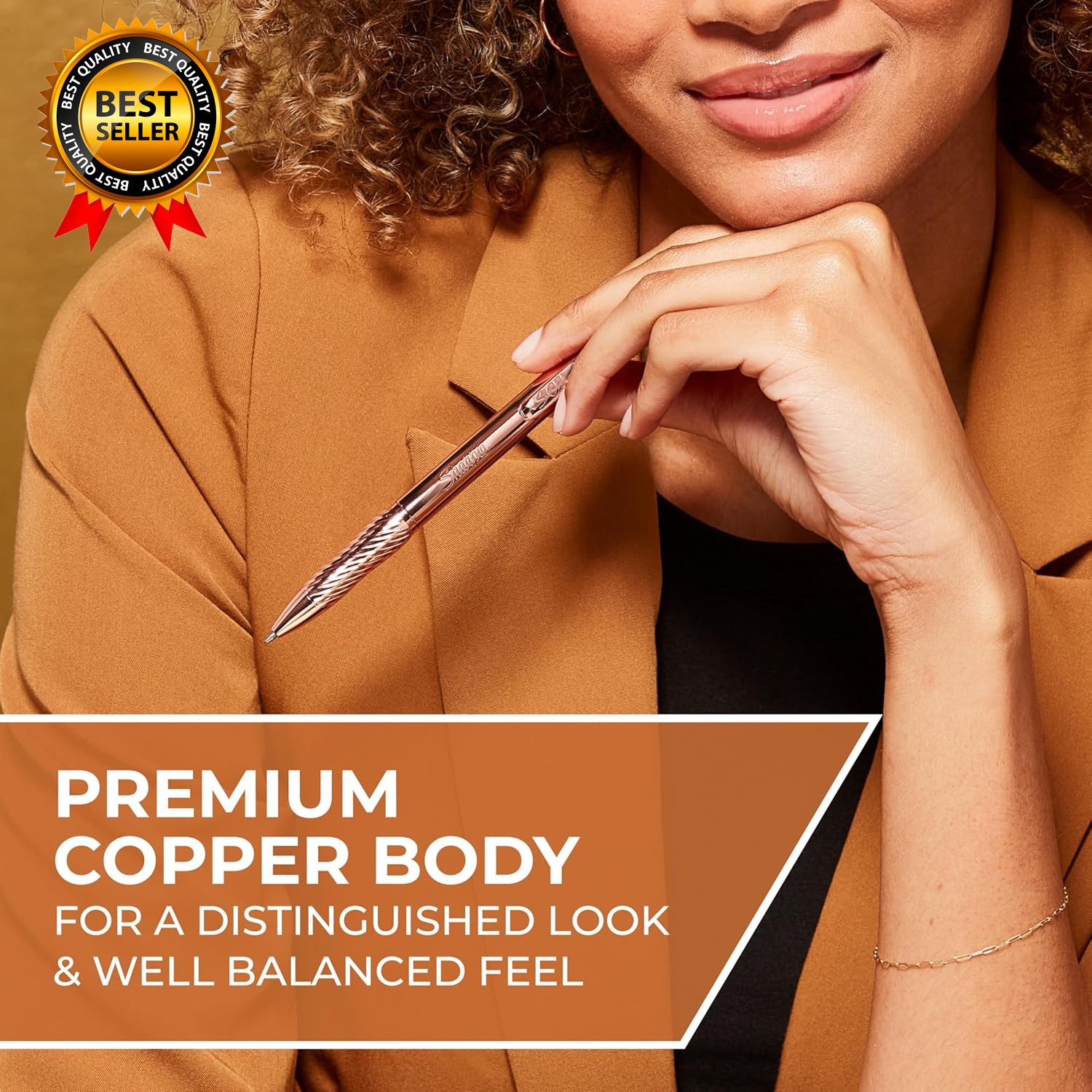 S-Gel Gel Pen Copper Metal Body, Medium Point (0.7Mm) Black Ink Includes 1 Pen
