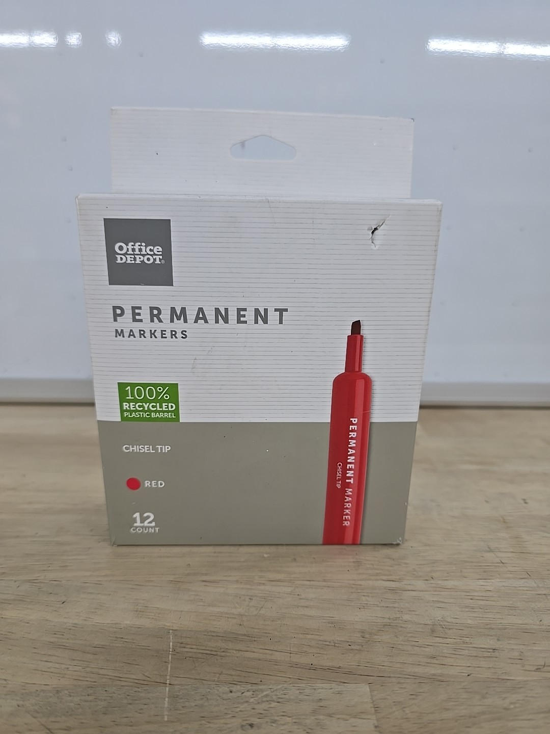 Office Depot Permanent Markers, Chisel Point, Red Ink, 12-Pack recycled plastic