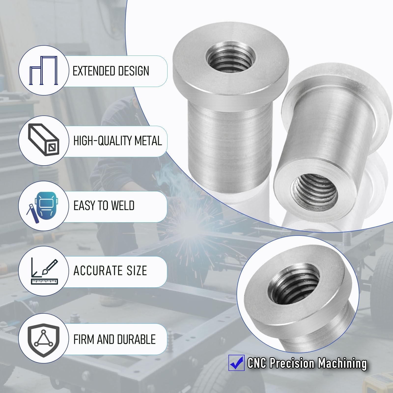Weld-On Nut,3/8″-16 Thread Long Threaded Stepped Bung Female Weld Nut Steel C…