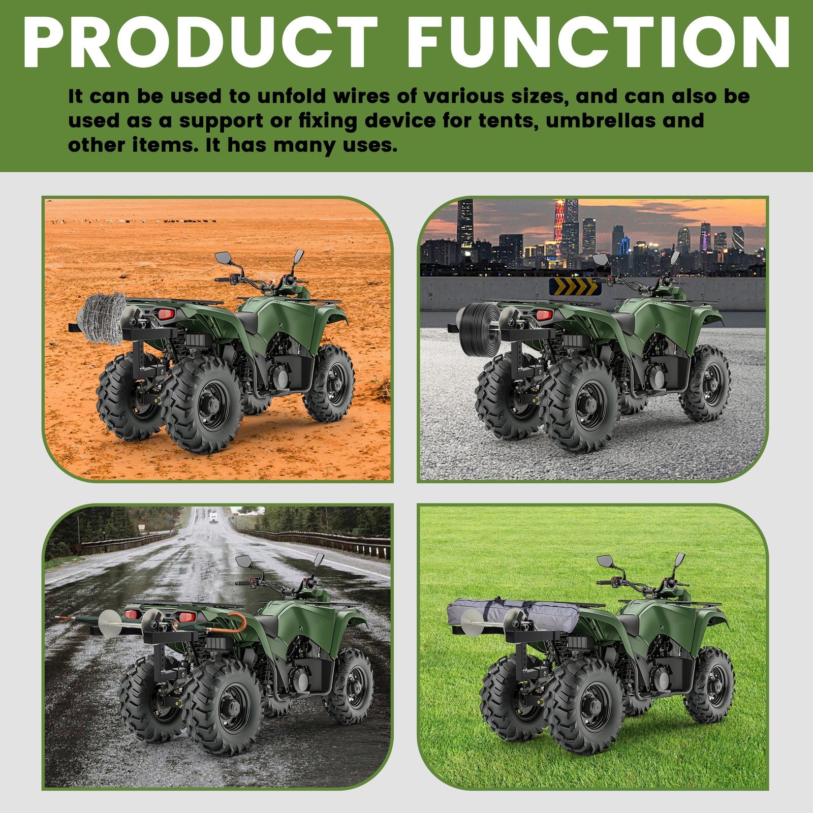 Barbed Wire Unroller Bolt-On ATV Adaptor with 2″ Receiver Hitch For Fencing