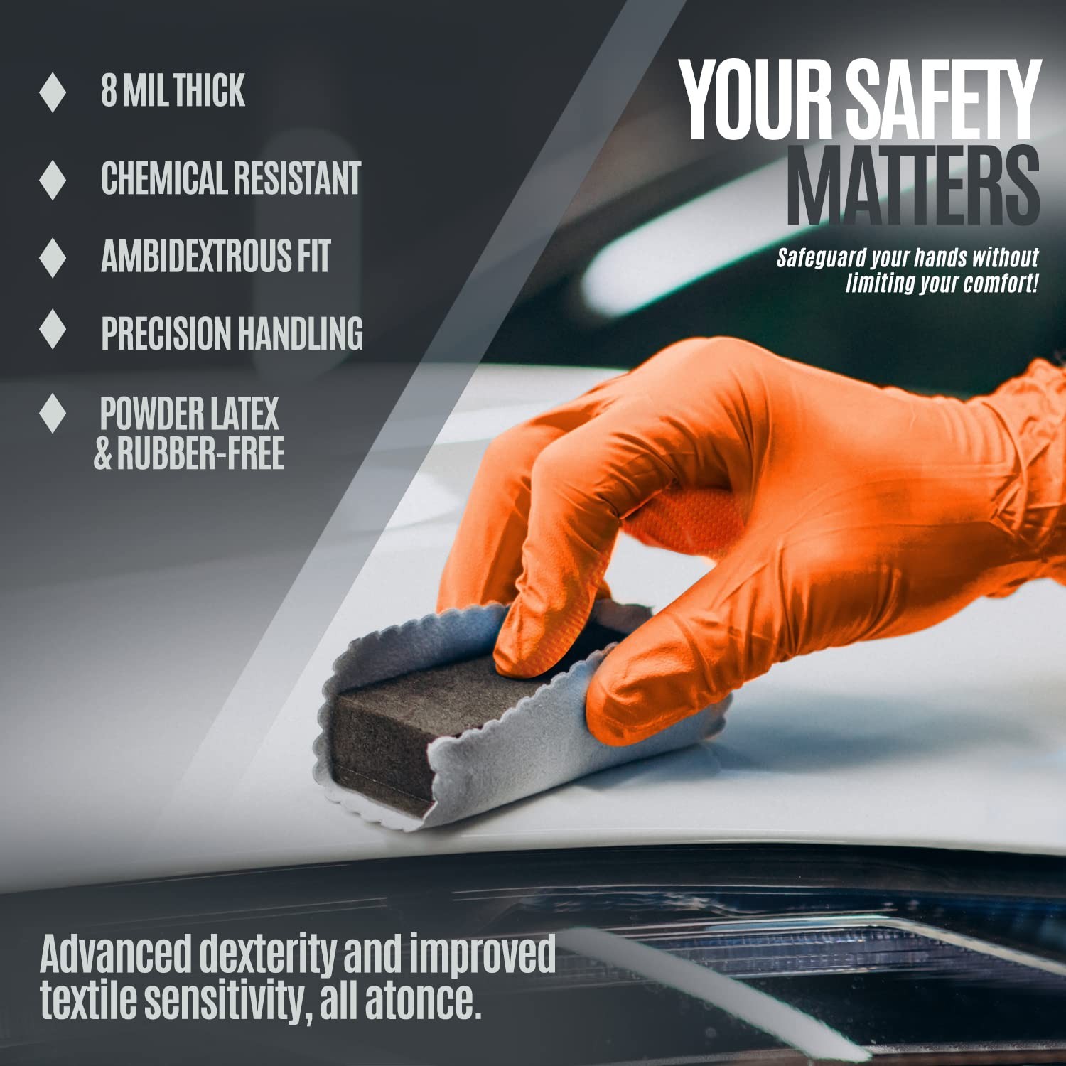 MED PRIDE Maxx Strength Nitrile Industrial Orange Gloves, 8 Mil Thick – Diamo…
