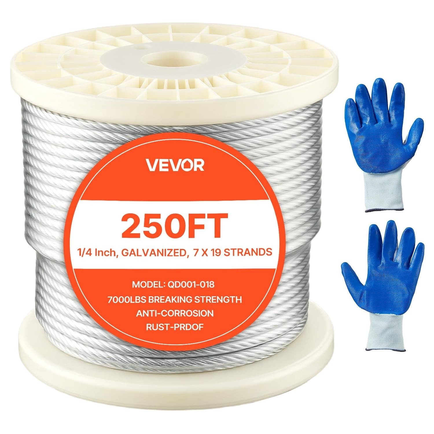 Galvanized Carbon Steel Cable 250 ft Marine Grade
