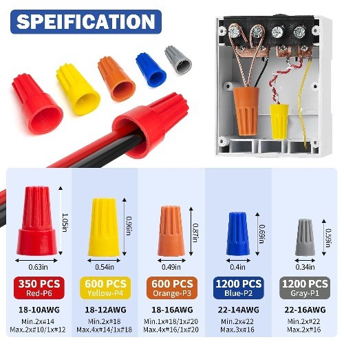 Orange Wire Connectors 600 Pcs AWG 18 16 Spring Twist Quick Connect 600 PCS