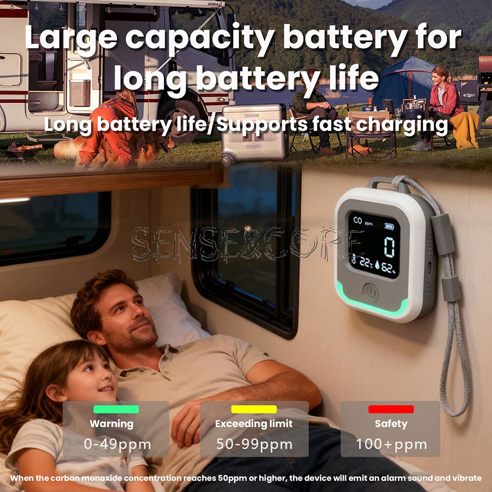 Air Quality Monitor 3-in-1 Carbon Monoxide Detector Temperature Humidity Alarm