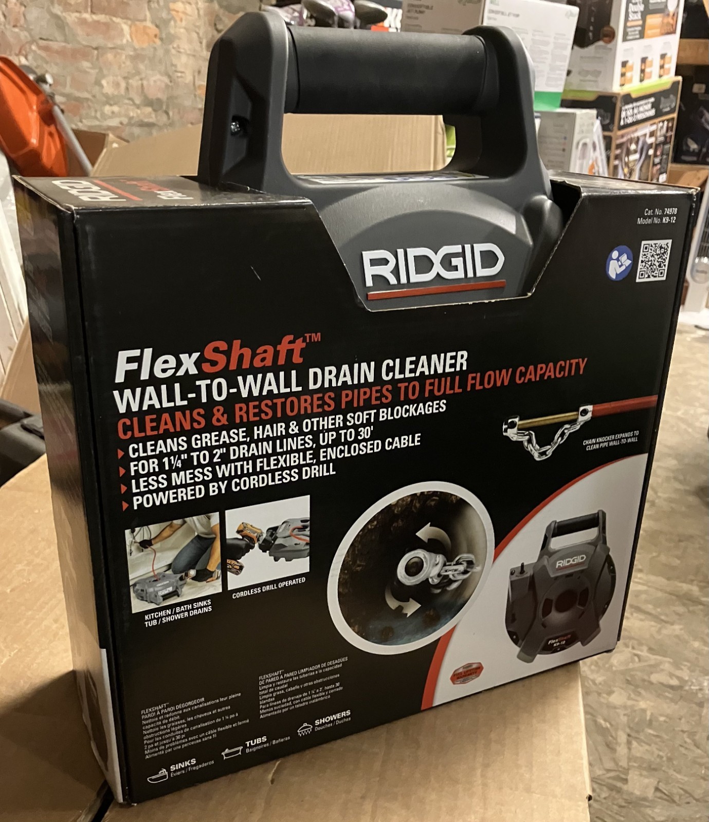 RIDGID K9-12 FlexShaft Drain Cleaning Machine, 1/4 in. x 30 ft Cable, Compact