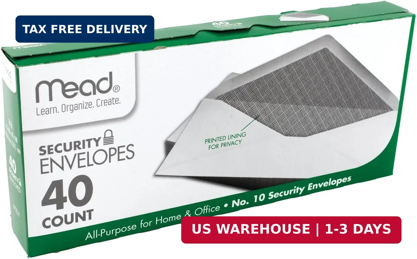 Mead #10 Envelopes, Letter Size, 4-1/8″ x 9-1/2″, Security Printed Lining for Pr