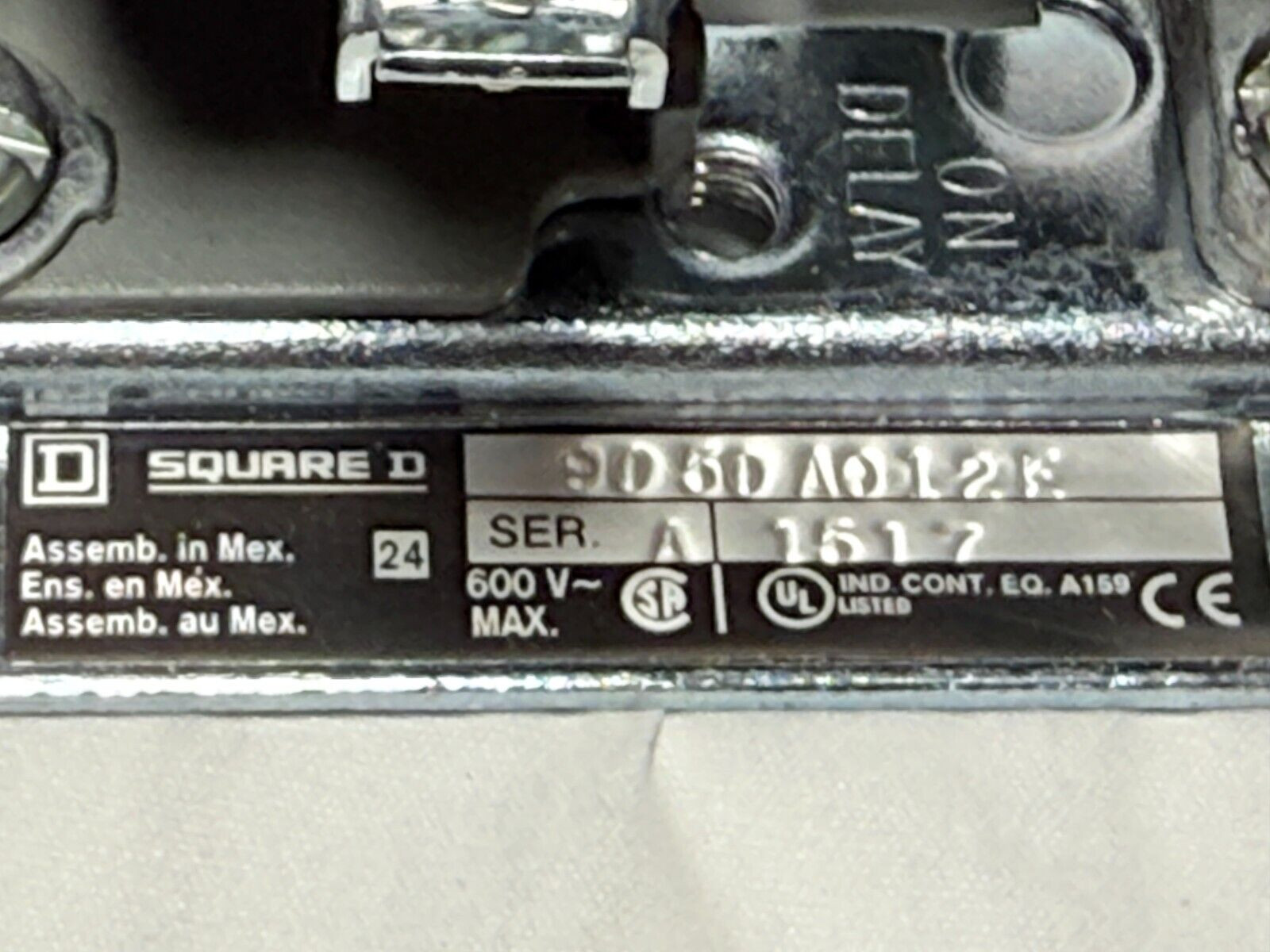 Square D 9050AO10EV02 Timing Relay,Pneumatic,On Delay,0.1 to 60s,15A,600V,120VAC
