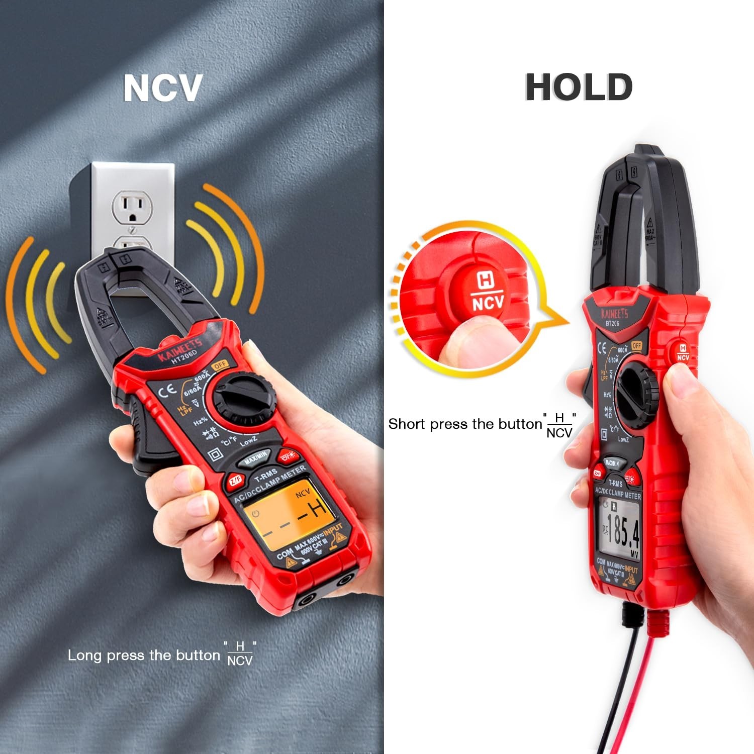 Professional Digital Clamp Meter with Two-Color Backlit LCD and Multi-Functions