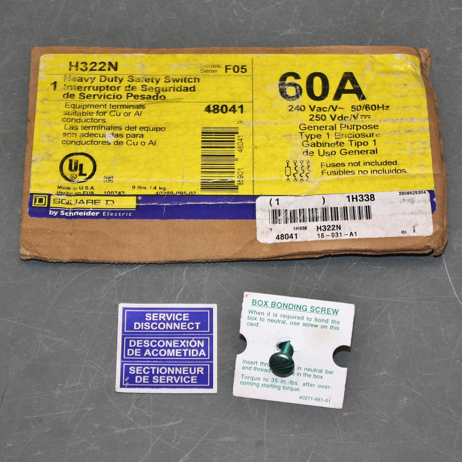 Square D Fusible Disconnect Safety Switch H322N, 240V AC, 3PH, 60A, Heavy Duty