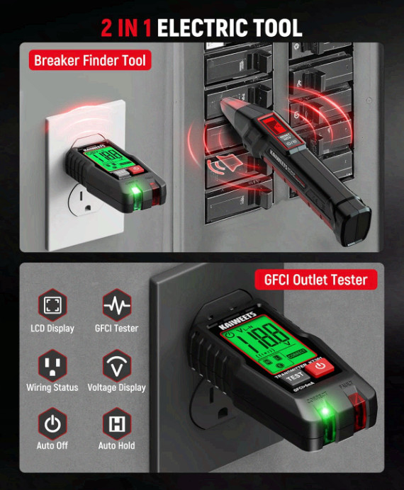 Circuit Breaker Finder with LCD Display, GFCI Outlet Tester, Electrical Circuit