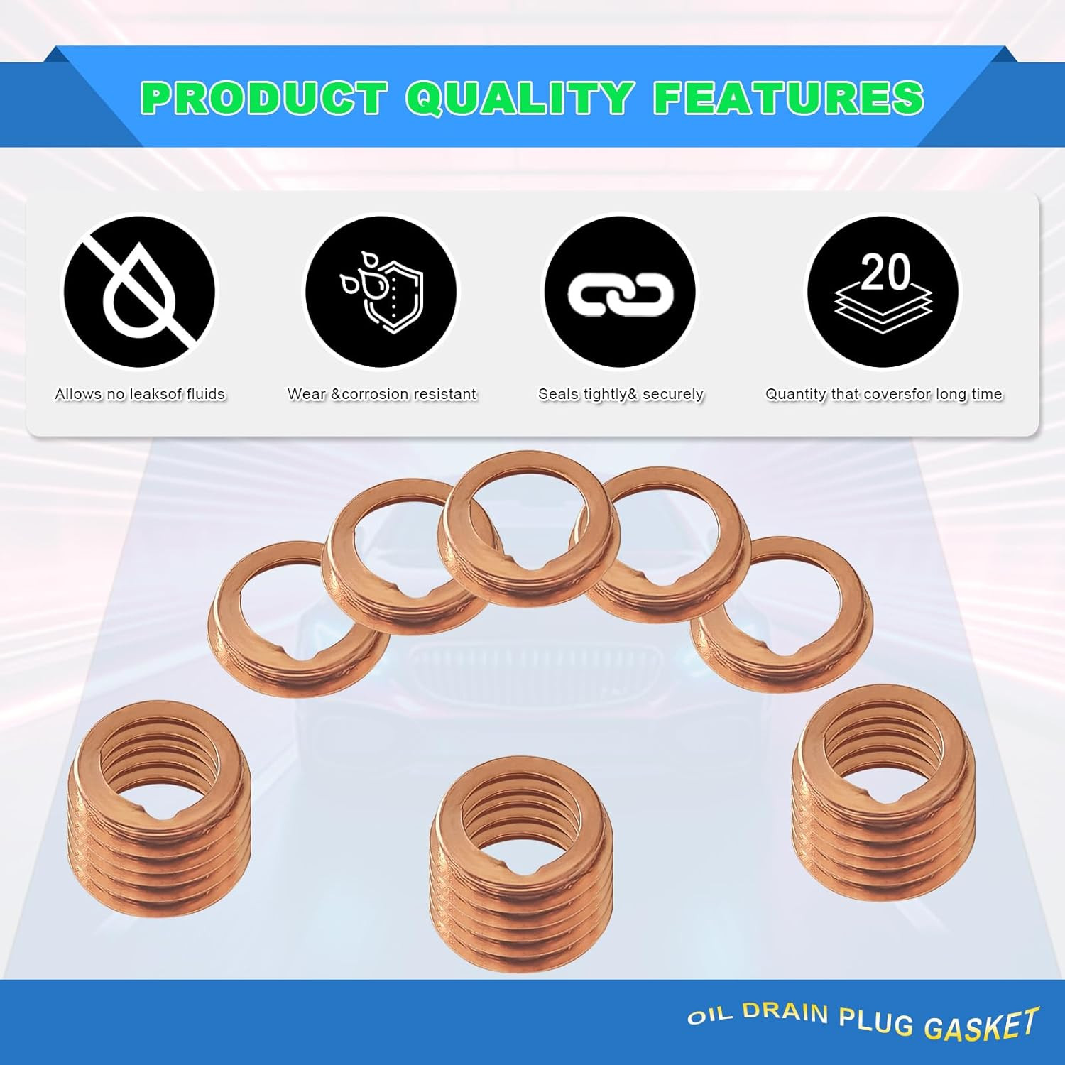 20Pcs Oil Drain Plug Gasket, Copper Crush Washer Compatible with Nissan/Infiniti