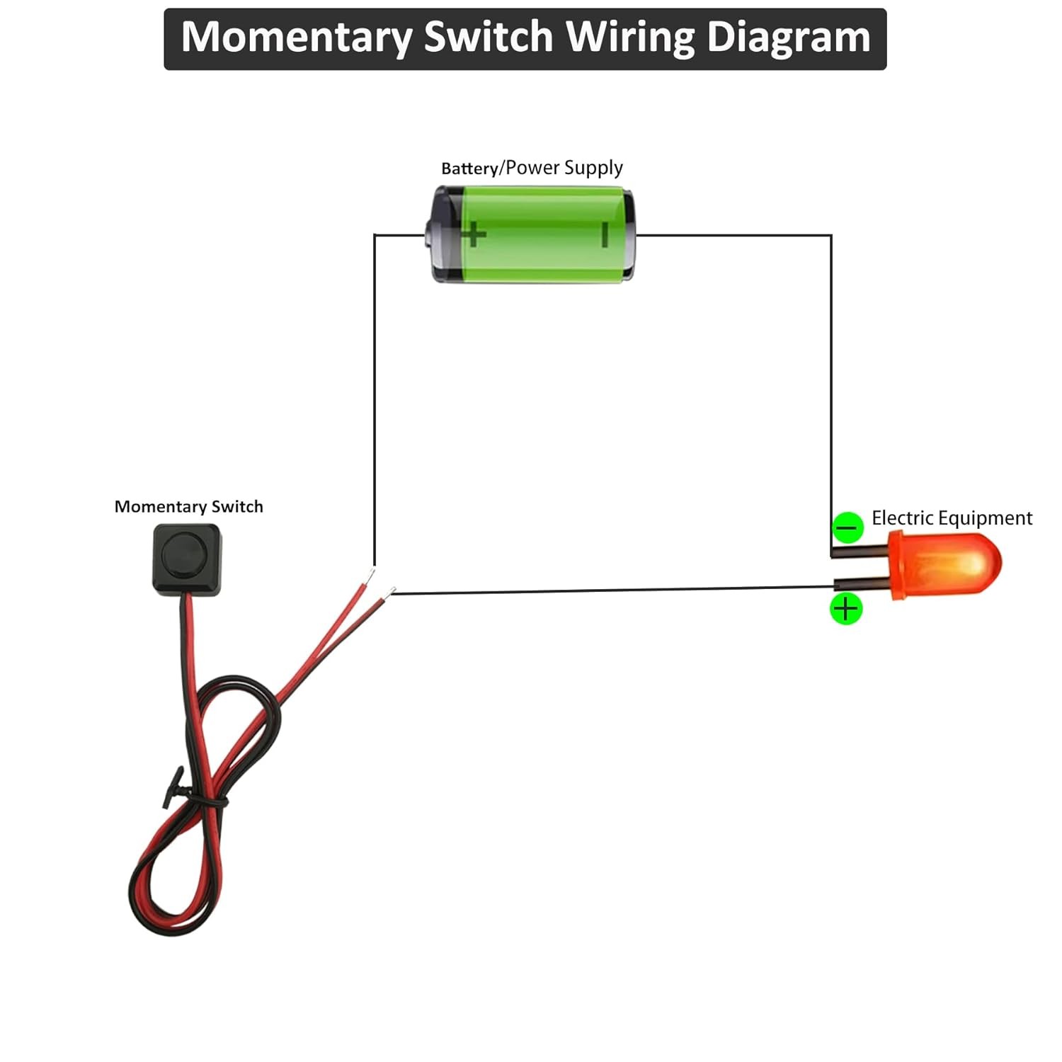 5PCS 12V Momentary Push Button Switch W/ 13.5 Inch Prewired Small Surface Mount