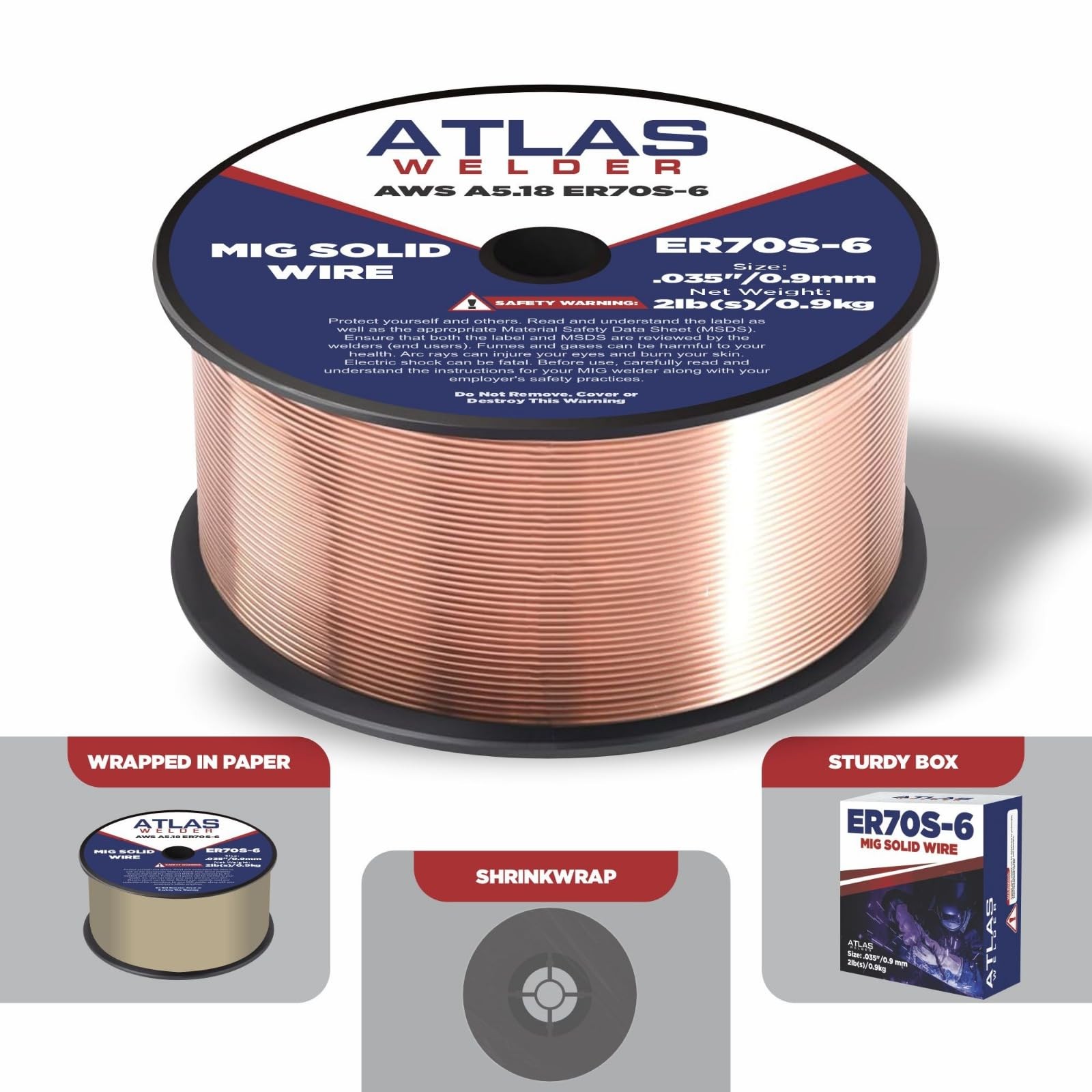 ATLASWELDER Solid MIG Welding Wire, ER70S-6 .035 Inch 2LB 2 LB, .035″ 2lb