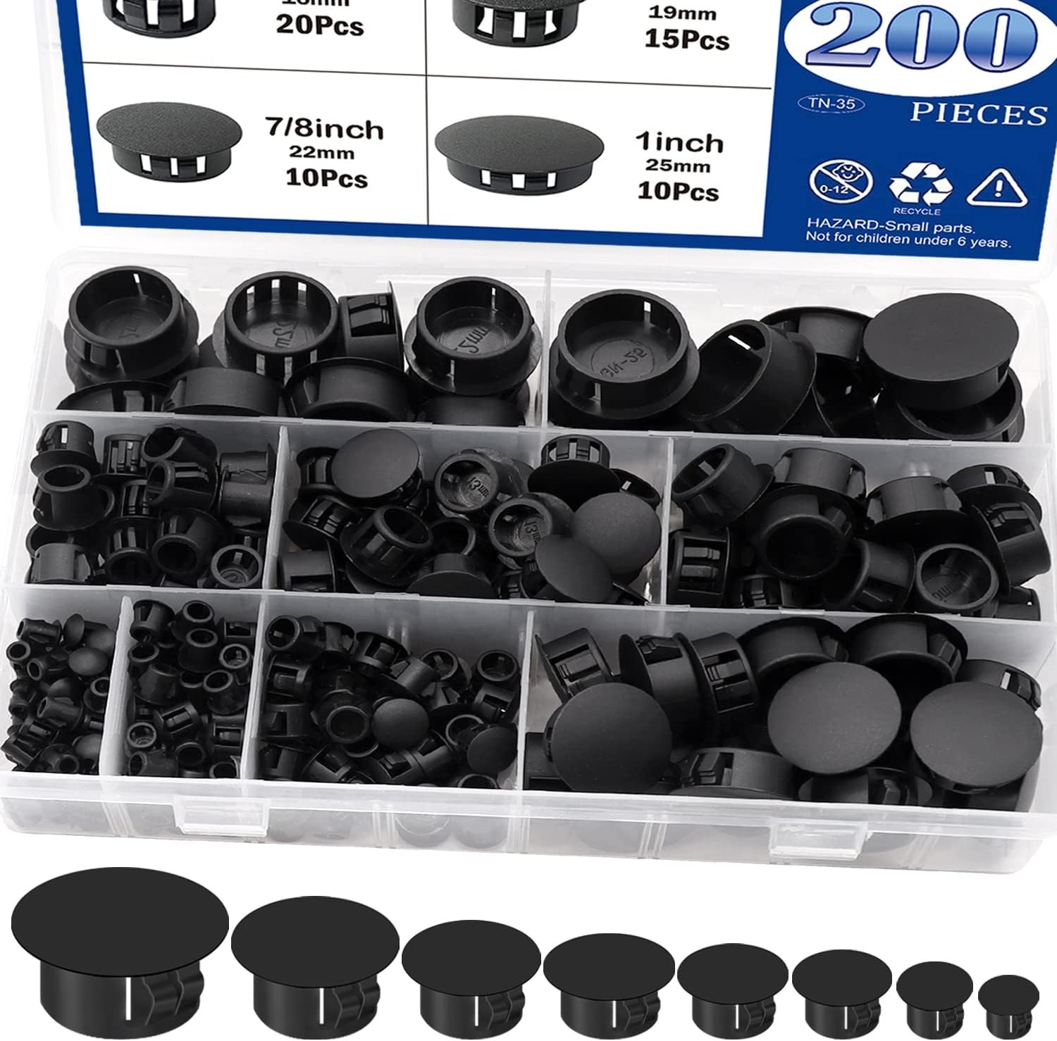 135Pcs Black Nylon Hole Plugs 8 Sizes 1/4″-1″ Round End Caps Furniture Cabinet