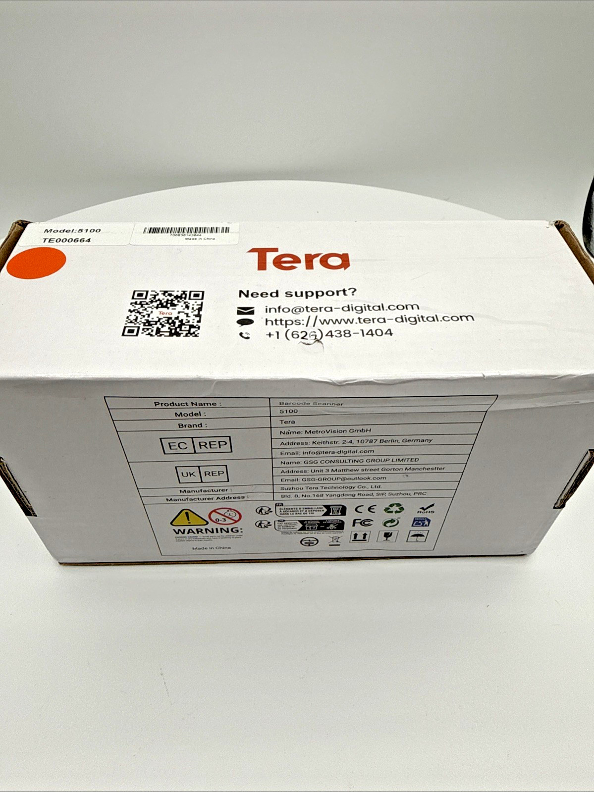 TERA 5100 Wireless 1D Laser Barcode Scanner 2.4GHz USB Receiver Orange