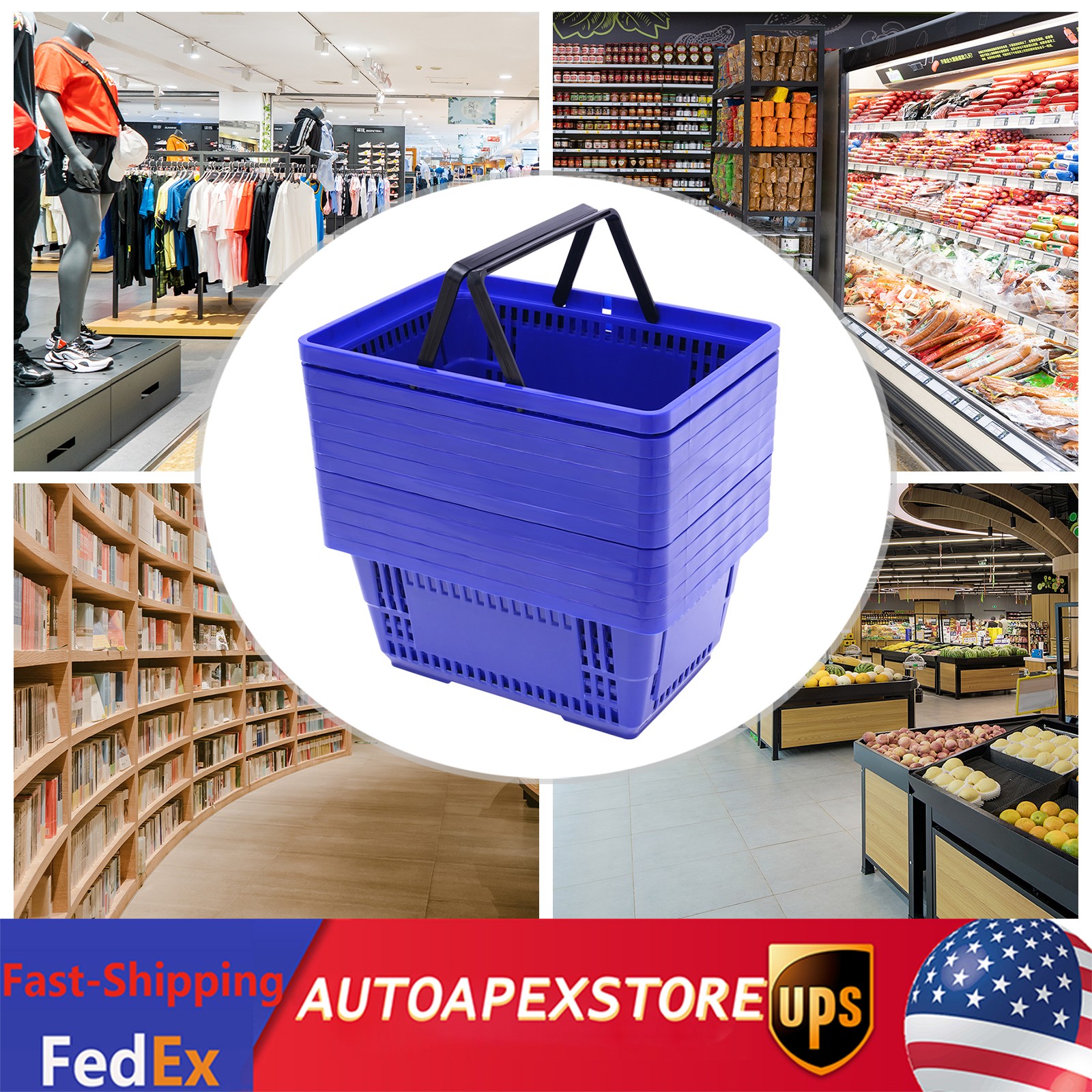 12 Handle Baskets Handheld Retail Store Shopping Grocery 18L 22lbs load-bearing