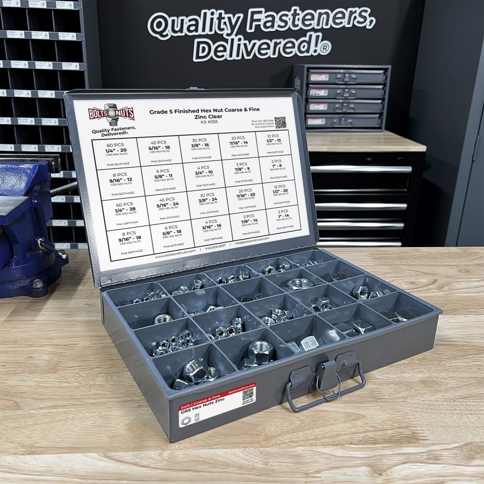 Grade 5 Finished Hex Nut Coarse & Fine Zinc Clear Assortment – 381 PCS