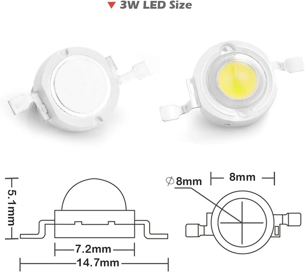 10-Pack 3W High Power LED Chip White 6000K 6500K SMD COB Diode DC 3V-3.4V DIY
