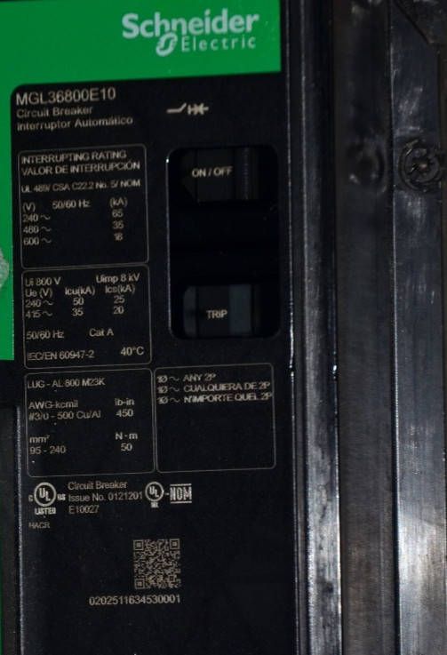 MGL36800E10 Schneider Electric 800A 600V 3P Powerpact Circuit Breaker -SES
