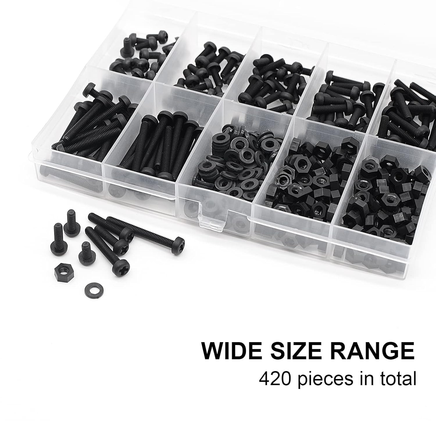 M3 Black Nylon Plastic Pan round Head Screws, Nut Bolts, Gasket Assortment Kit(M