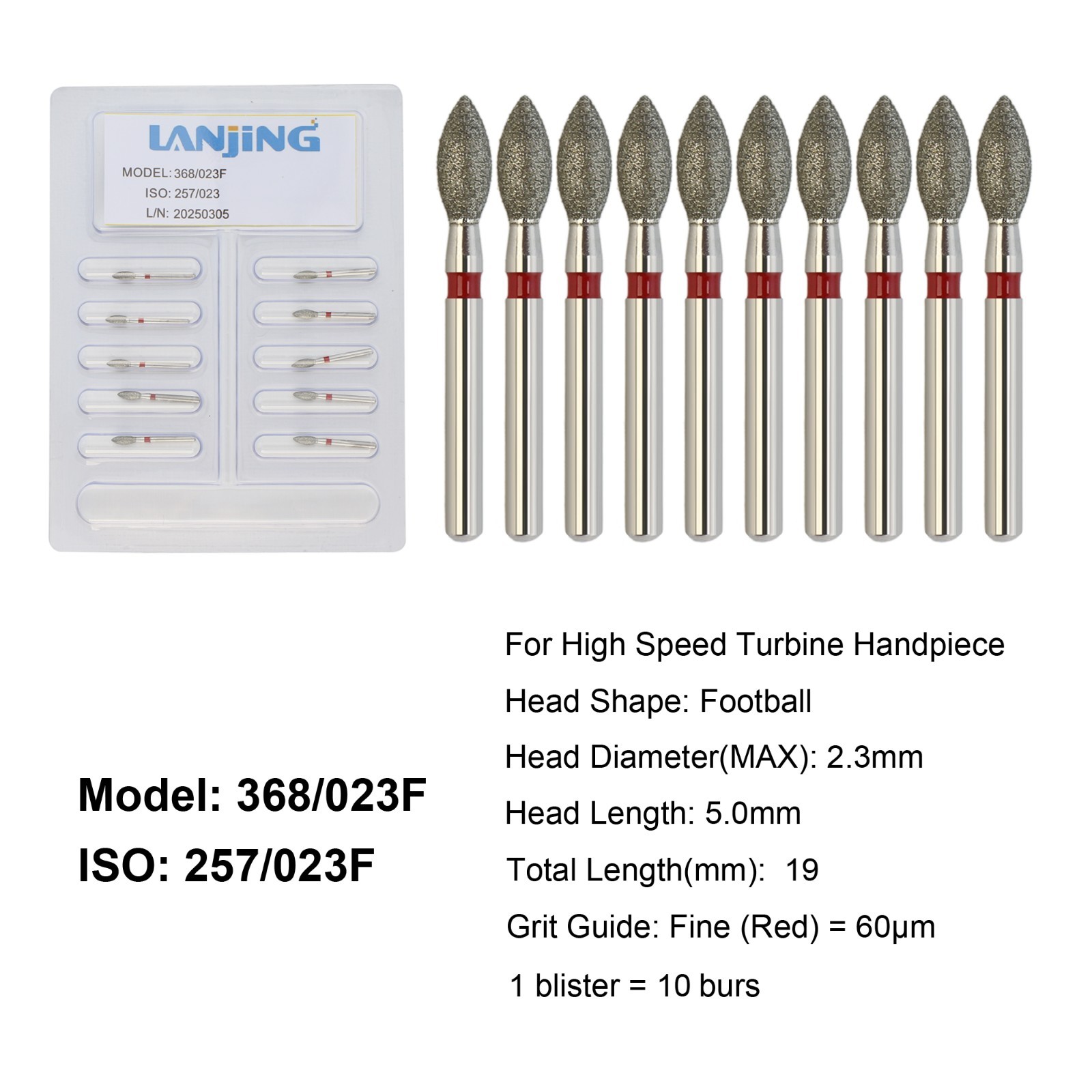 Dental Diamond Burs FG Round End Taper Football Bur Coarse Fine High Speed 856