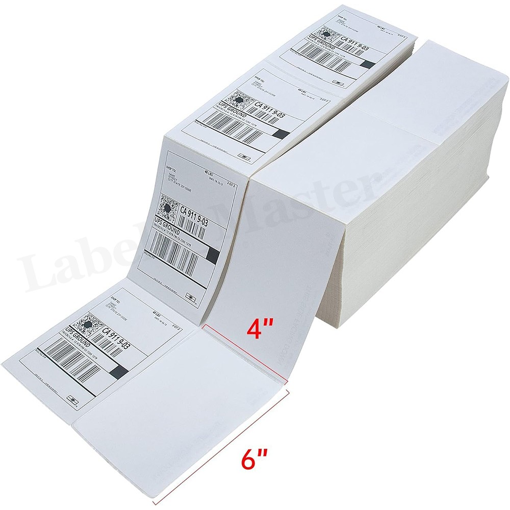 4×6 Fanfold Direct Thermal Shipping Labels Perforated for Zebra & Rollo Printers